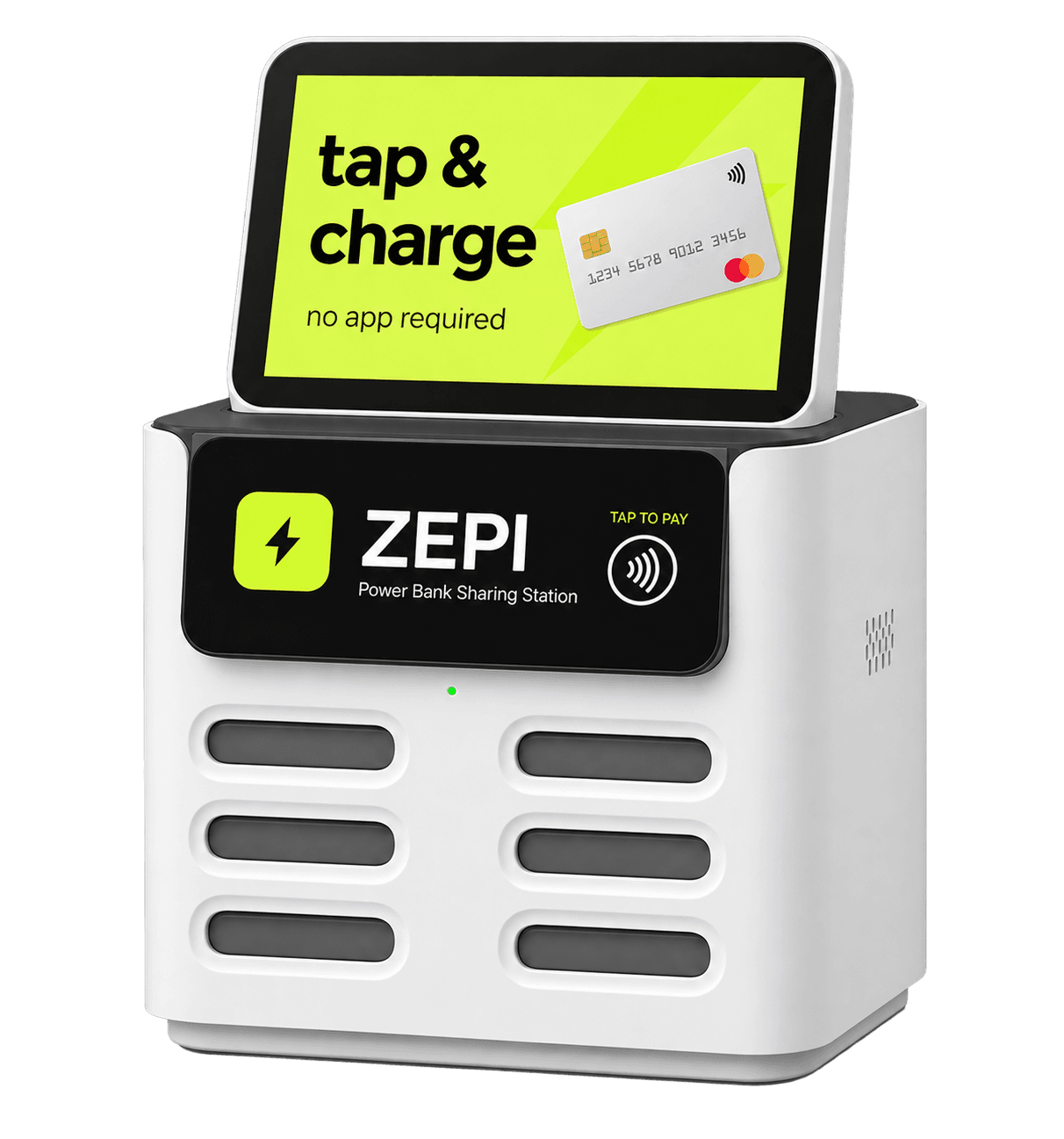 ZEPI Power Bank Sharing Station. Tap to pay, no app required.